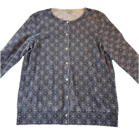 L.L. Bean Women’s Cardigan Blue & White Knit Button Front Supima Cotton Large - Picture 3 of 10